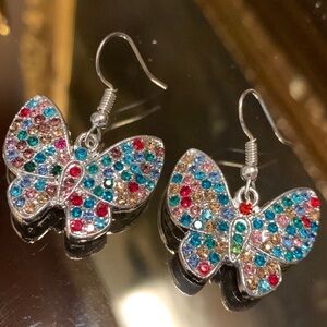 Multicolored Crystal Butterfly Dangle Earrings